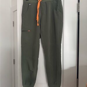 Women’s Fig Olive Green Jogger Pants with Orange Accents